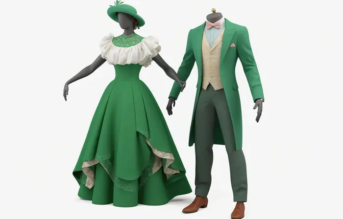 Vintage Long Dress and Suit 3D Design Modeling Illustration